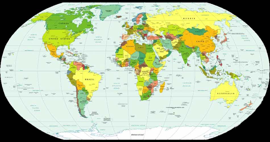 world map with countries and capitals